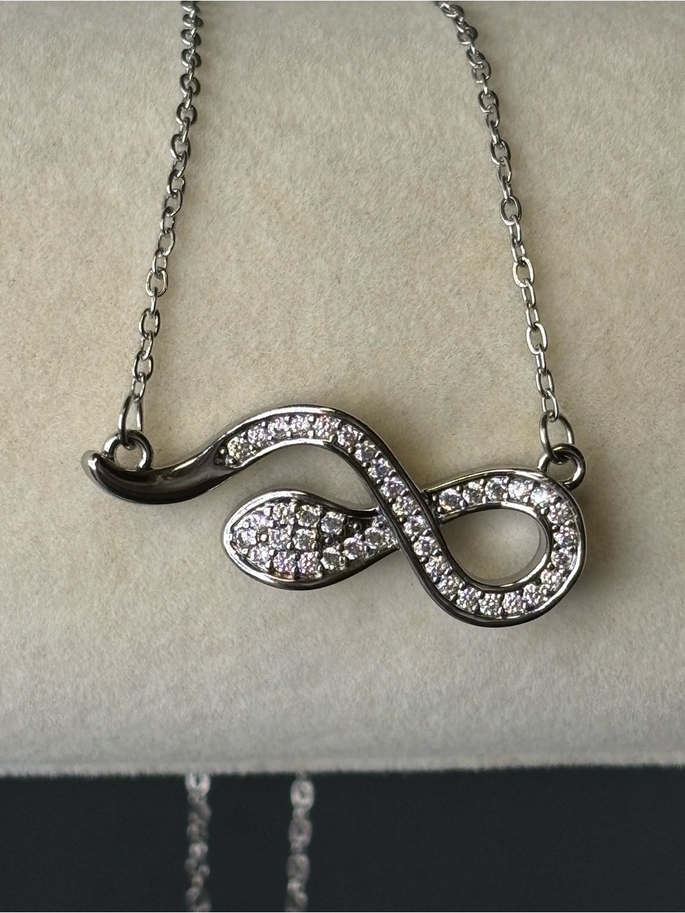 Silver Snake Infinity Pendant Necklace with Pavé Crystals - Women's Jewelry